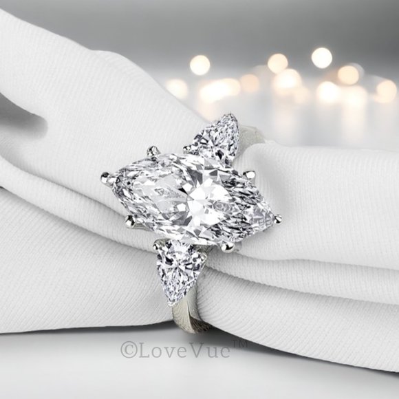 Certified 4ct. t.w. Diamond Moissanite Marquise Pear Cut Wedding Ring VVS1 - Picture 8 of 16